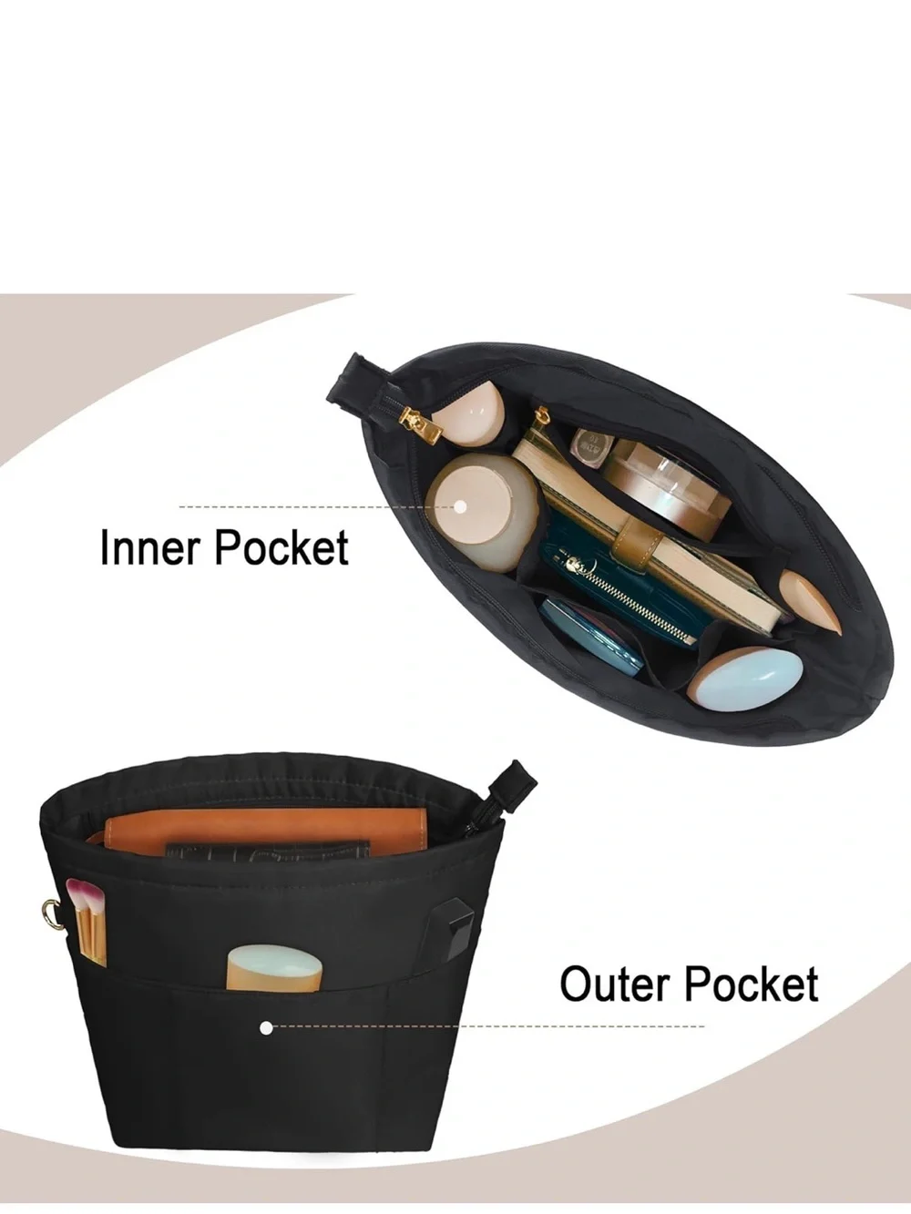 Purse Insert Organizers for Petite Tote Bag Organizer Shaper with Zipper Black